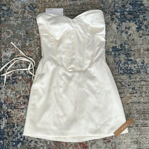 NWT REFORMATION White Silk Bustier Mini Dress